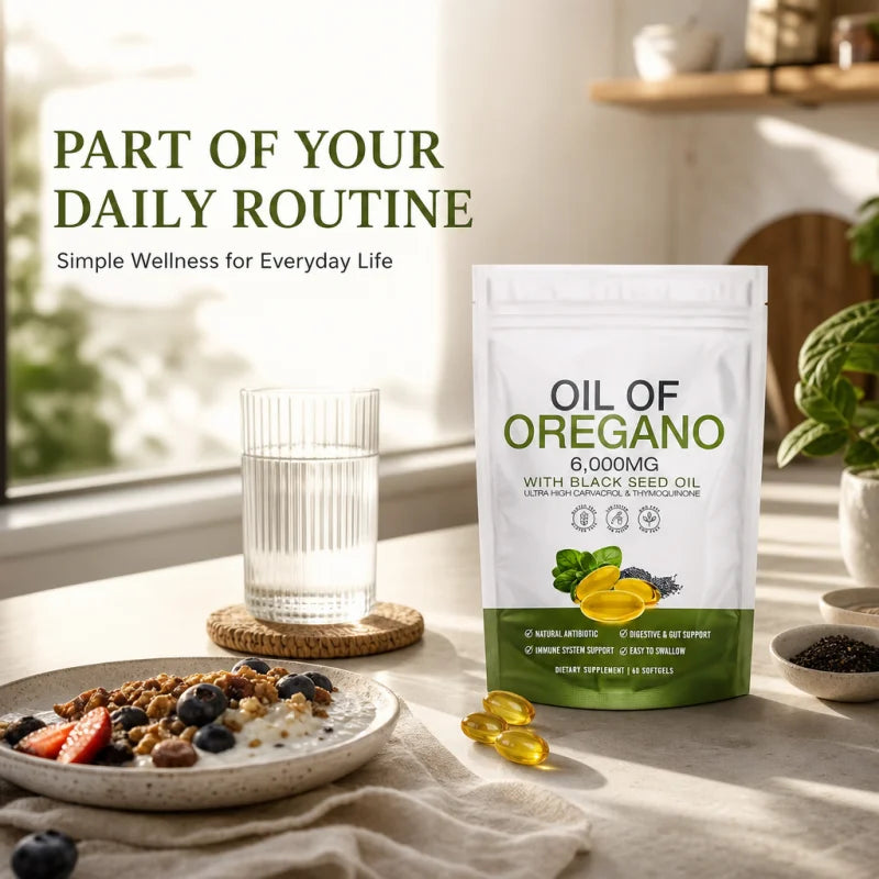 Natural Oil of Oregano Softgels 6000mg with Black Seed Oil Carvacrol Thymoquinone Herbal Supplement
